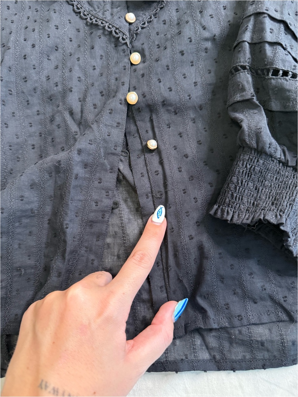 Black Ruffle Button-Front Women's Blouse - Picture 5 of 5